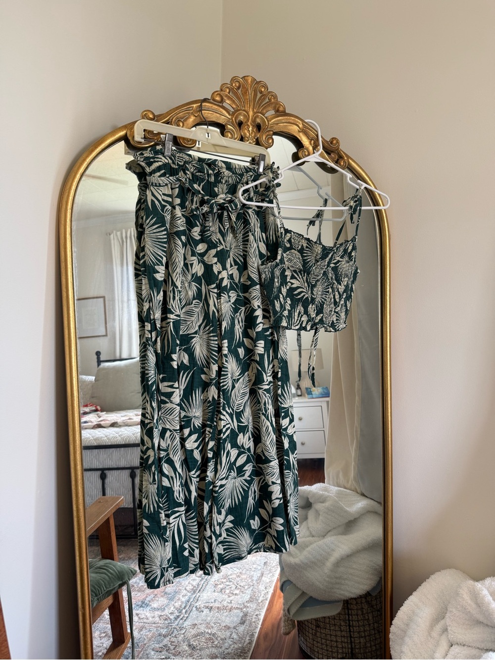 Bila Green and Cream Tropical Two-Piece Dress Set